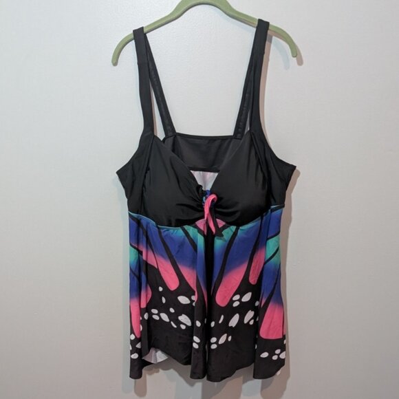 Other - Tankini Top Women 4XL Black Butterfly Print V-Neck Swimwear NWOT